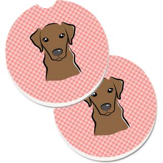 """"Caroline's Treasures Checkerboard Pink Chocolate Labrador S?t med 2 kopholdere bilsk?nere BB1234CARC 2,56 Multicolor""""