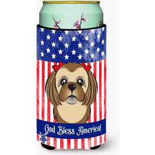 """"Carolines Treasures BB2179TBC """"""""Gud velsigne amerikansk flag med chokoladebrun Shih Tzu"""""""" Tall Boy Hugger Koozie Multicolor""""