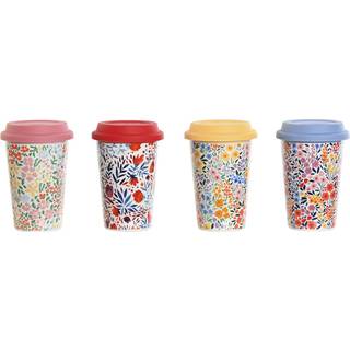 Kop med låg DKD Home Decor Multifarvet Cvetlice 400 ml (4 enheder)