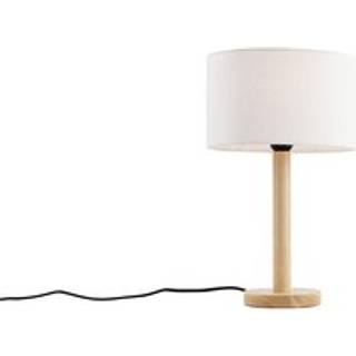 Bordlampe træ med oval linnedskærm hvid 25 cm - Mels