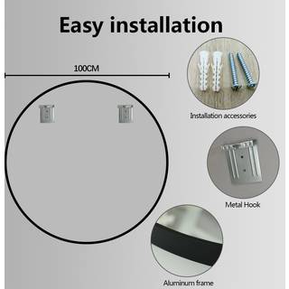 Koniseur rundt spejl med sort Aluminiums ramme (Variant: Ø 100 cm)