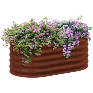 Outsunny 3.5 'x 2' x 1,4 'galvaniseret h?vet haven seng s?t udend?rs metal forh?jet planterboks med sikkerhedskantning Easy DIY lagertank til vok