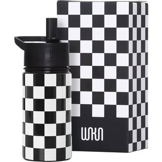 Wildkin Kids 14 oz Rustfrit stål Vandflaske - BPA -fri lækagisof isoleret let rengøring - sort / hvid rutet