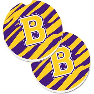 """" Caroline's Treasures Letter B Monogram - Tiger Stripe - Purple Gold Set med 2 Cup Holder Car Coasters CJ1022 -Bcarc 2.56 multicolor """"