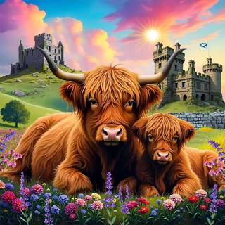 Springbok Highland Cows in the CountrySide 500 Piece Jigsaw Puzzle - Endulge in a Coloring Escape med dessa fuzzy skotska favoriter