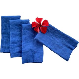 Linned servietter -100% fransk h?r - stenet Pure Linen Cloth -servietter - st?rrelse 18 tommer x 18 tommer - S?t med 4 troper (bl?b?r)