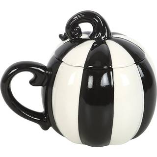 Schwarz-Weiß gestreifter Kürbisbecher mit Deckel