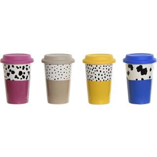 Kop med låg DKD Home Decor Multifarvet dyr Urban 400 ml (4 enheder)