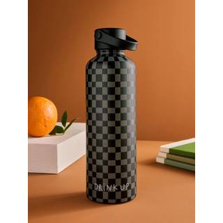 Next Black/Grey 500ml Stainless Steel Chequer Board Water Bottle
