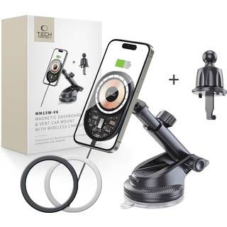 Tech-Protect Magnetisk Mobilholder til Bil - Trådløs Opladning - Inkl. USB-C til USB-C Kabel - MagSafe Kompatibel - Sort