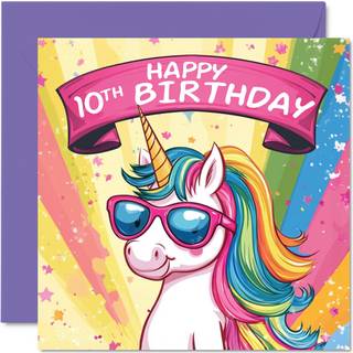 Stuff4 10. fødselsdagskortpiger - Cool Unicorn Solbriller - Unicorn fødselsdagskort til 10 år gammel pige alder 10 fødselsdagskort ti fødselsdags