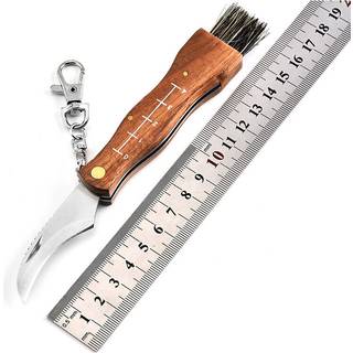 (buet kant)Mini svampekniv rustfrit stål træskaft Skarpt Camping Jagt Overlevelse Multifunktionel