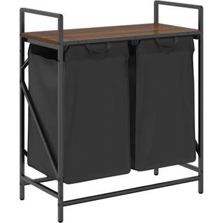 vasketøjskurv 2 rum med hylde brun egetræsfarve