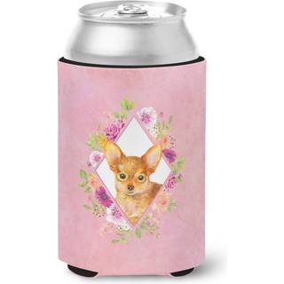 """" Caroline's Treasures CK4190CC Toy Terrier Pink Flowers kan eller flaske Hugger Cold-Beverage-Koozies 12 oz multicolor """"