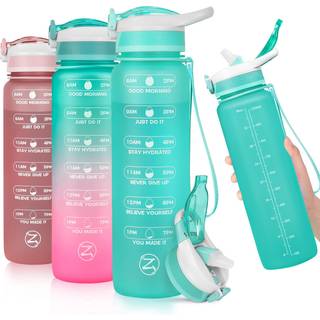 Zomake 32oz vandflasker med halm- og tidsmark?r Motiverende vandflaske med BPA-fri ikke-giftig tritan materiale l?kageligt vandkande til fitnesss