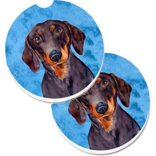 """" Caroline's Treasures Blue Dachshund Set med 2 Cup Holder Car Coasters LH9358BUCARC 2.56 Multicolor """"