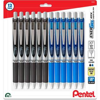 Pentel Energel 0,3 mm RTX Udtrækkelig flydende gelpen - pakke med 6 sort blæk og 6 blå blæk (i alt 12 energi flydende gelblækpenner 0,3) Ekstra f