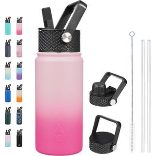 Bjpkpk isolerede vandflasker med halm låg 18 oz rustfrit stål metal vandflaske kold og varmt vandflaske med 3 låg lækage bevis BPA gratis rejse k