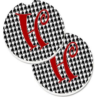 """" Caroline's Treasures Monogram Initial H Houndstooth Black Set med 2 Cup Holder Car Coasters CJ1035-HCARC 2.56 Multicolor """"