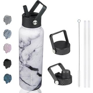 BJPKPK Isolerede vandflasker med halmlåge 40 oz Rustfrit stål Vandflasker med 3 låg store metalvand flaske BPA Gratis lækageproof Thermos Vandfla