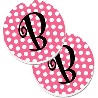 """" Caroline's Treasures Letter B Monogram - Pink Black Polka Dots Sæt med 2 Cup Holder Car Coasters CJ1001 -BCARC 2.56 multicolor """"