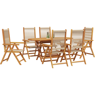 7 Personers Havemøbelsæt Beige Solid Akacietræ og Poly Rattan
