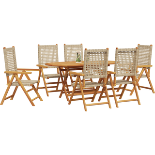 7 Stk. Havemøbelsæt Beige Massivt Akacietræ og Poly Rattan