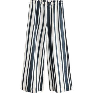 Next Navy Stripe Wide Leg Trousers With Linen