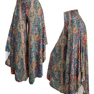 TEMU Women's Boho Floral Print Wide-leg Pants - , Loose Fit, Machine Washable, , Vibrant Geometric Print Patterns In Blue, Red, Yellow & Green, Comfortable Fashion, Medium Elasticity