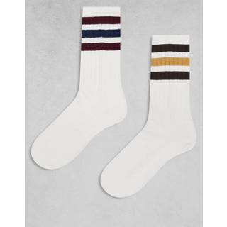 Ribbed Crew sokker, 2 par - White / Maroon - 43-45