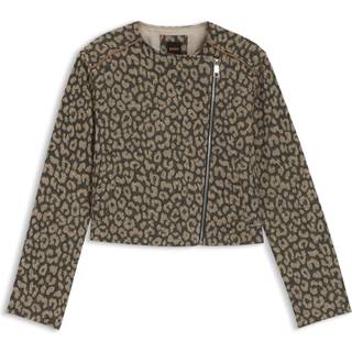 Afkortet bikerjakke i bomuldsblandet leopardjacquard