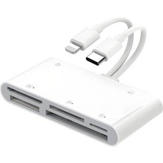 NÖRDIC USB-C/Lightning Kortlæser 5 Slots CF, SD, MicroSD, MS, XD 1xUSB-A 1xUSB-C UHS-I