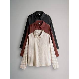 The Set The Set Black/Red/Ecru Stripe 3 Pack Button Through Long Sleeve Shirts with Linen