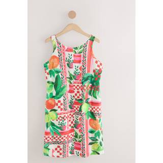 Next Red Floral Fruit Print Scoop Back Mini Shift Dress With Linen - EU 50 (UK 22)