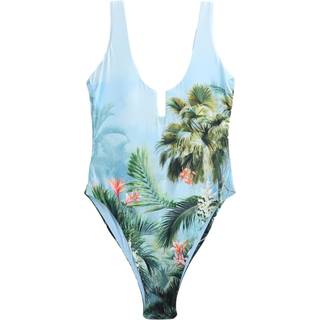 Next Blue Jungle Scenic Print Scoop Trim Tummy Control Swimsuit