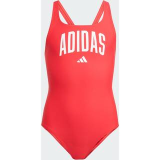 Badedragt i college-stil med v-ryg til børn - Pure Ruby / White - 116