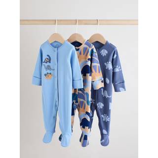 Next Blue Cement Baby Embroidered Sleepsuits 3 Pack