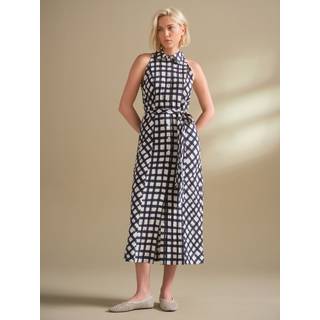 Next Navy Blue/White Check Halterneck Sleeveless Tie Waist Midi Dress