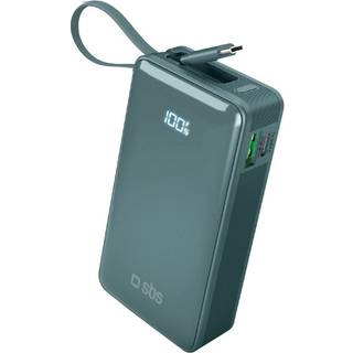 20W LCD PowerBank m. 1x USB-A & 1x USB-C - SBS - 10.000 mAh - Indbygget USB-C Kabel - Lyseblå