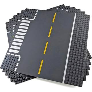 Apostrophe Games Road Plate - Premium Building Blocks Base -plader kompatible med alle st?rre m?rker - 6 stk. Baseplade Gr? med vejdesign - Lige