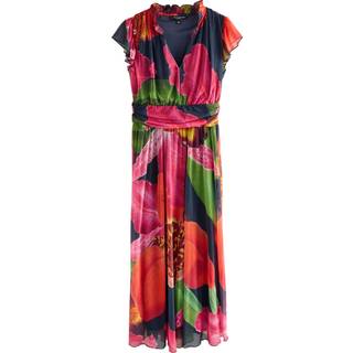 Next Kew Collection Navy Floral Pleated Mesh Print V-Neck Occasion Midi Dress - 10