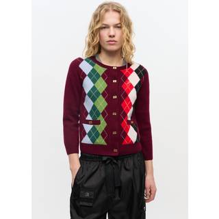 Ganni Argyle wool and cashmere cardigan - burgundy - XXS