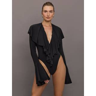 Norma Kamali Ruffled bodysuit - black - L
