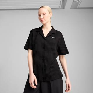 Women&#39;s Puma WARDROBE Essentials Shirt Pointelle, Black, Size S, Clothing - Black - S