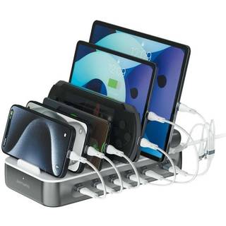 Opladningsstation m. 9 Opladningsmuligheder - 4smarts - 5x USB-C Kabel & 1x 4-i-2 Multikabel - 100W - Grå / Hvid