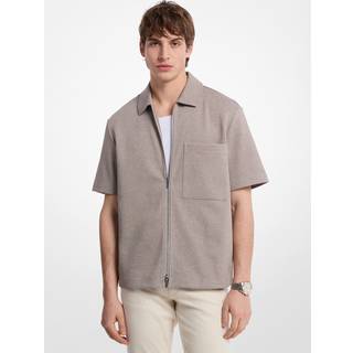 MK Double-Knit Cotton Blend Zip Shirt - Brown - Michael Kors