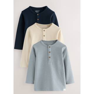 Next Navy/Blue/Stone Long Sleeve Henley T-Shirts 3 Pack (3mths-7yrs)