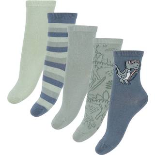 Name It Strømper Blue Mirage 5-pak Med Dinosaur Og Striber - Str. 22/24
