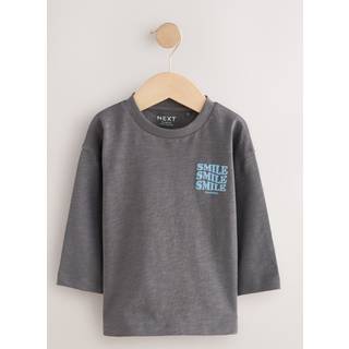 Next Grey Slogan Long Sleeves Semi Plain T-Shirt (3mths-7yrs)