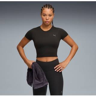 Women&#39;s Puma CLOUDSPUN Short Sleeve Twist T-Shirt, Black, Size L, Clothing - Black - L
